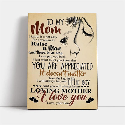 To My Mom Loving Mother I Love You Gift From Son Canvas, Mother's Day Canvas Art, Gift For Mom, Birthday Gift, Mother's Day Wall Art