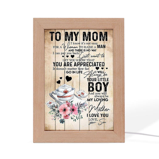 To My Mom Nurse Son Mother's Day Gift Frame Lamp, Mother's Day Night Light, Best Mom Ever, Gift For Mom