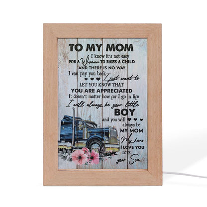 To My Mom Your Little Boy Trucker Portrait Frame Lamp, Mother's Day Night Light, Best Mom Ever, Gift For Mom