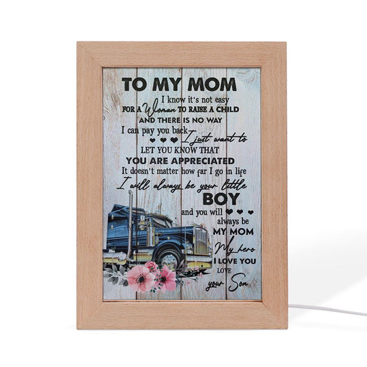 To My Mom Your Little Boy Trucker Portrait Frame Lamp, Mother's Day Night Light, Best Mom Ever, Gift For Mom