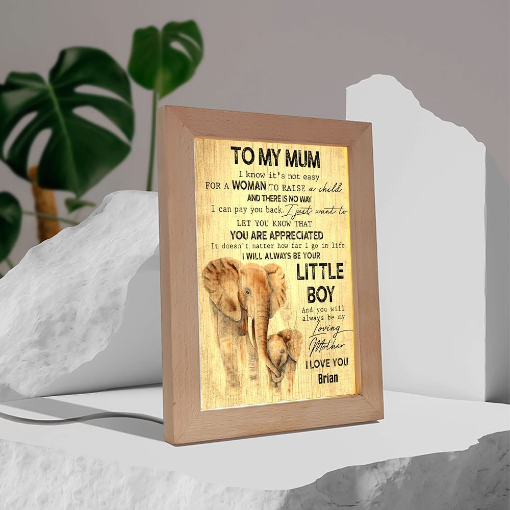 To My Mum I Will Always Be Your Little Boy Elephant Frame Lamp, Mother's Day Night Light, Best Mom Ever, Gift For Mom