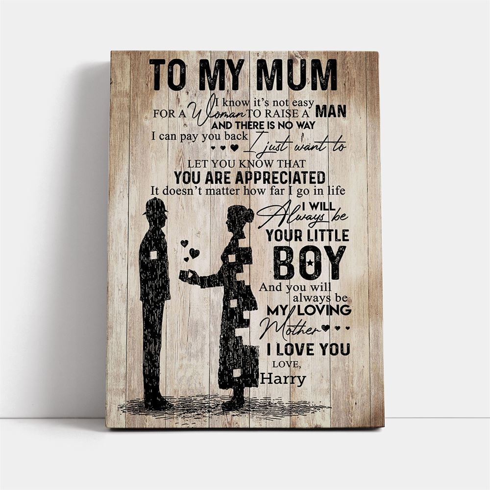 To My Mum It'S Hard To Raise A Man Police Canvas, Mother's Day Canvas Art, Gift For Mom, Birthday Gift, Mother's Day Wall Art