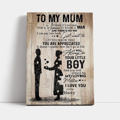 To My Mum It'S Hard To Raise A Man Police Canvas, Mother's Day Canvas Art, Gift For Mom, Birthday Gift, Mother's Day Wall Art
