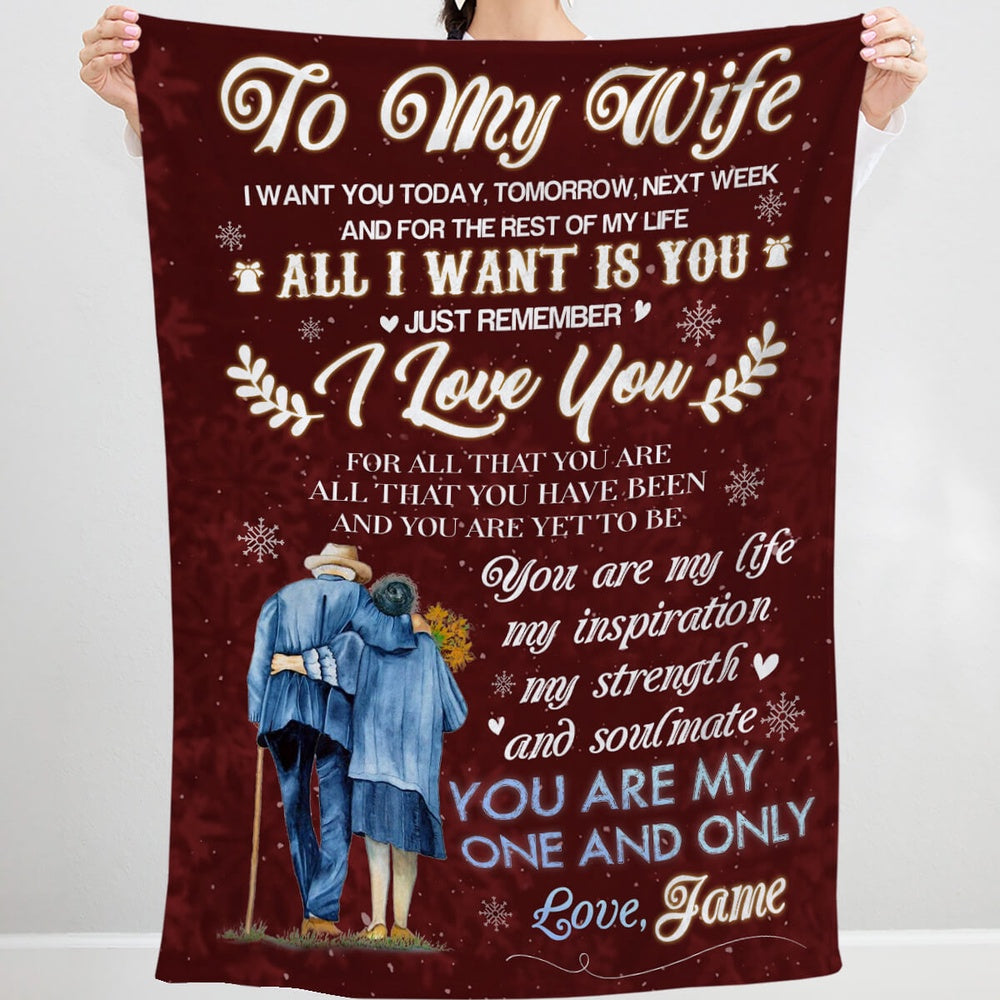 To My Wife Christmas Blanket, Winter Blanket Gift For Old Woman, I Want You For The Rest Of My Life Blanket, Christmas Blanket