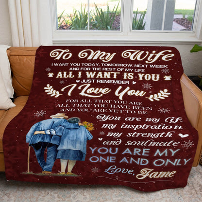 To My Wife Christmas Blanket, Winter Blanket Gift For Old Woman, I Want You For The Rest Of My Life Blanket, Christmas Blanket