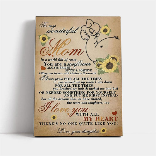 To My Wonderful Mom I Love You With All My Heart Elephant Canvas, Mother's Day Canvas Art, Gift For Mom, Birthday Gift, Mother's Day Wall Art