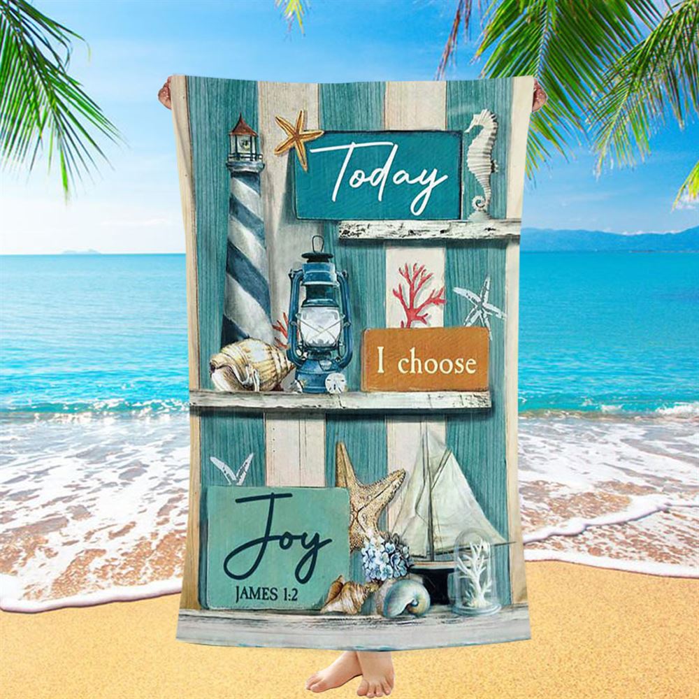 Today I Choose Joy Blue Background Beach Towel - Christian Beach Towel - Bible Verse Beach Towel