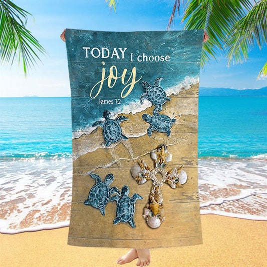 Today I Choose Joy Blue Turtle Cross Beach Towel - Bible Verse Beach Towel - Inspirational Art - Christian Beach Towel