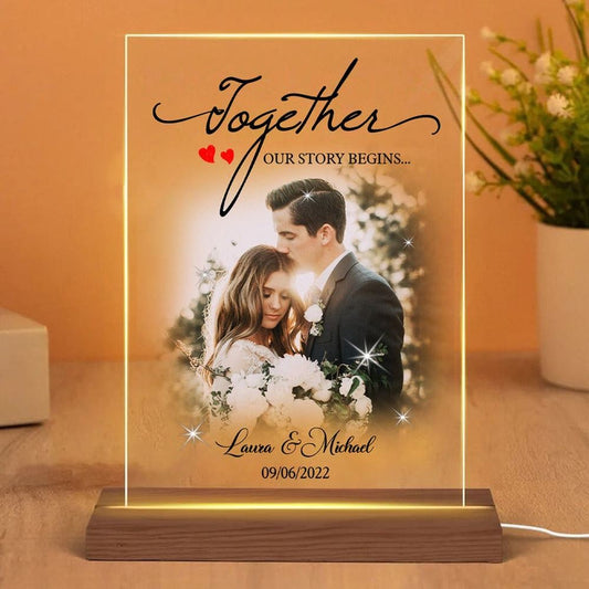 Together, Our Story Begins, Personalized Couple Photo 3D Led Light, Best Gift For Couple, Mother's Day Night Lights For Bedroom