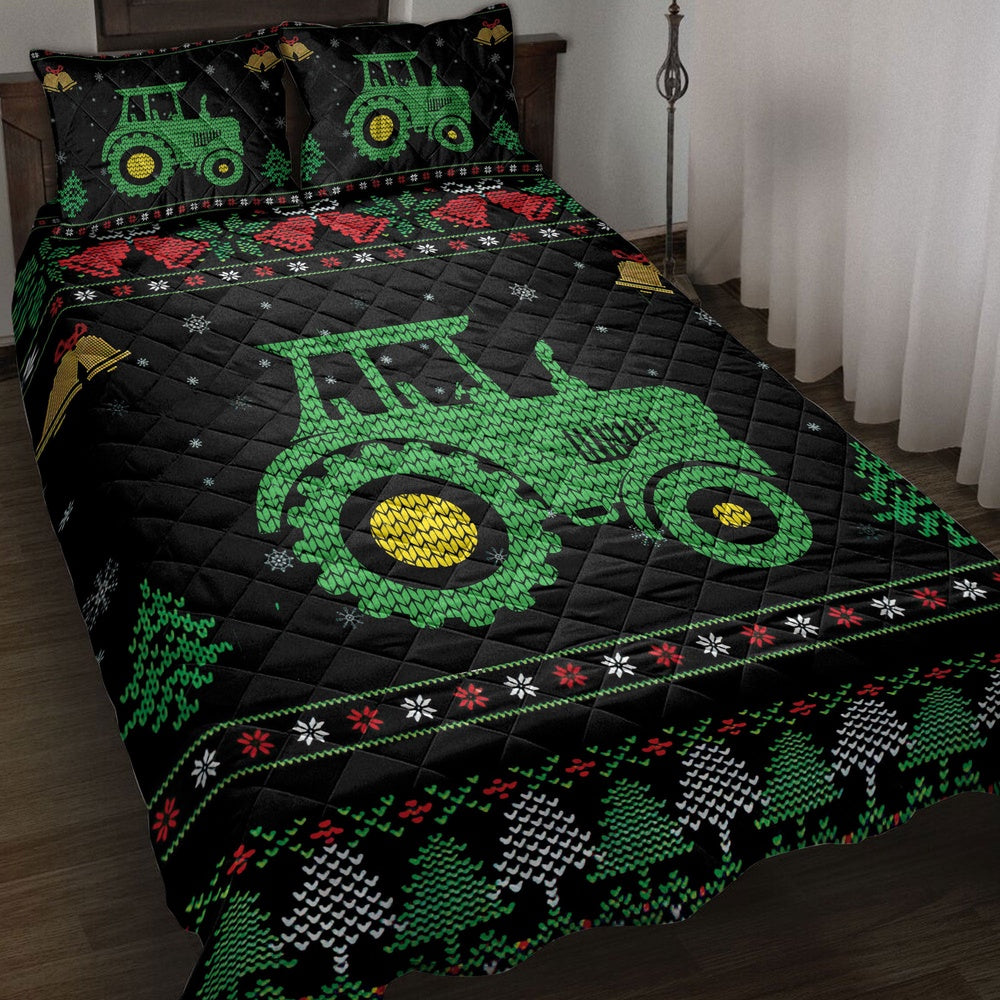 Tractor Quilt Set, Tractor Farm Country Ugly Chrismas Farmer Quilt Blanket