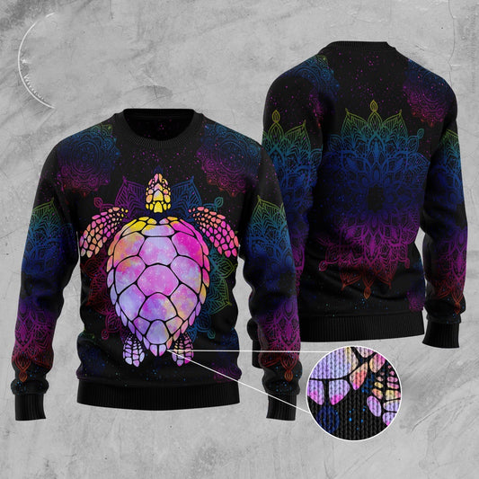 Turtle Purple Mandala Ugly Christmas Sweater, Funny Xmas Sweater, Sweater Xmas