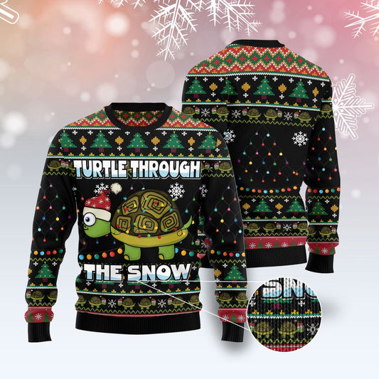 Turtle Through The Snow Ugly Christmas Sweater, Funny Xmas Sweater, Sweater Xmas