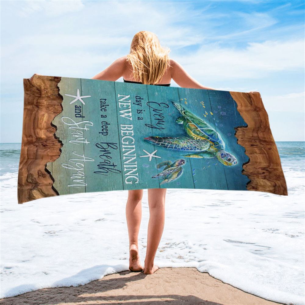 Turtle Under The Ocean Everyday Is A New Beginning Beach Towel - Christian Art - Bible Verse Beach Towel - Religious Beach Towel