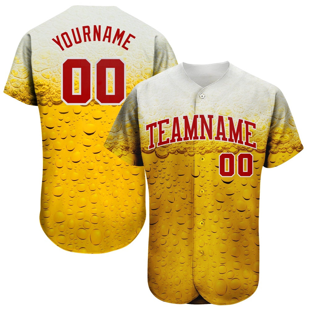 USA Baseball Jersey, Custom 3D Pattern Design Bubble Of Beer In Glass Authentic Baseball Jersey, Team Jerseys Baseball