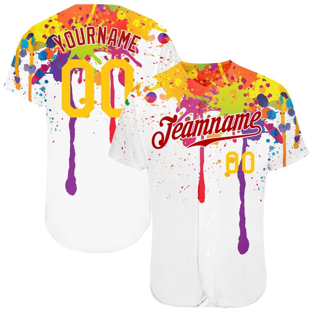 USA Baseball Jersey, Custom 3D Pattern Design Colorful Bright Ink Splashes Authentic Baseball Jersey, Team Jerseys Baseball