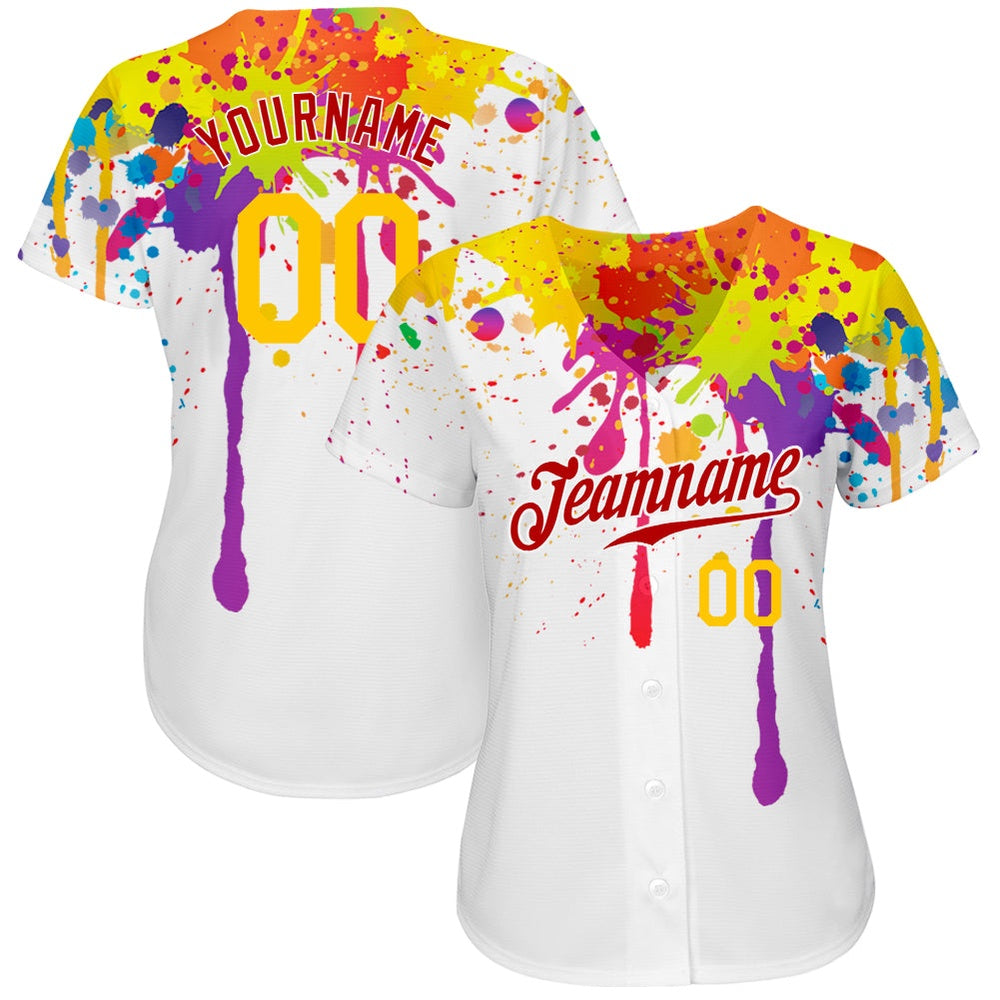 USA Baseball Jersey, Custom 3D Pattern Design Colorful Bright Ink Splashes Authentic Baseball Jersey, Team Jerseys Baseball