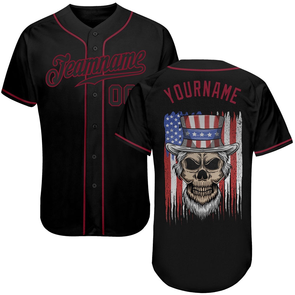 USA Baseball Jersey, Custom 3D Pattern Design Skull Uncle Sam American Flag Authentic Baseball Jersey, Team Jerseys Baseball