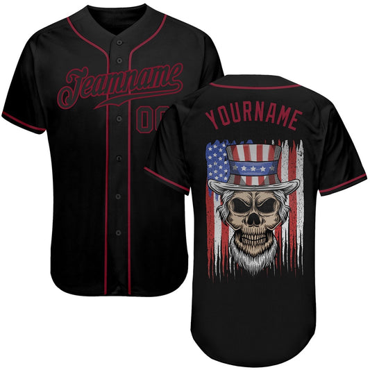 USA Baseball Jersey, Custom 3D Pattern Design Skull Uncle Sam American Flag Authentic Baseball Jersey, Team Jerseys Baseball
