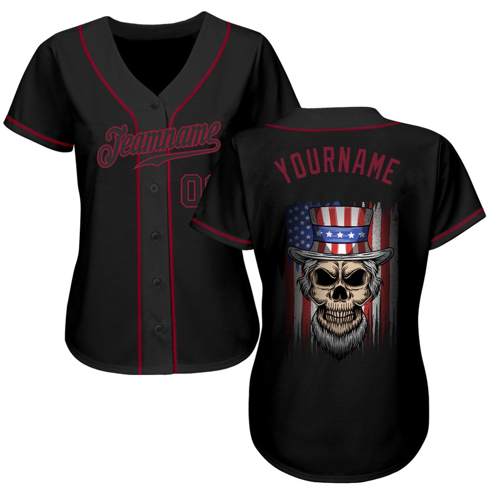 USA Baseball Jersey, Custom 3D Pattern Design Skull Uncle Sam American Flag Authentic Baseball Jersey, Team Jerseys Baseball