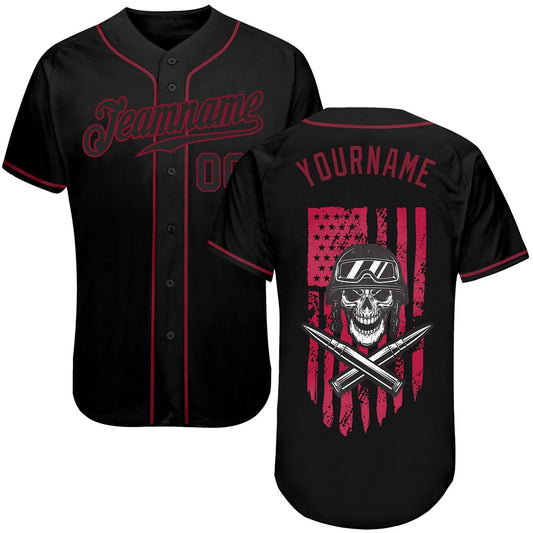 USA Baseball Jersey, Custom 3D Pattern Design Soldier Skull On American Flag Authentic Baseball Jersey, Team Jerseys Baseball
