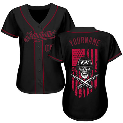 USA Baseball Jersey, Custom 3D Pattern Design Soldier Skull On American Flag Authentic Baseball Jersey, Team Jerseys Baseball