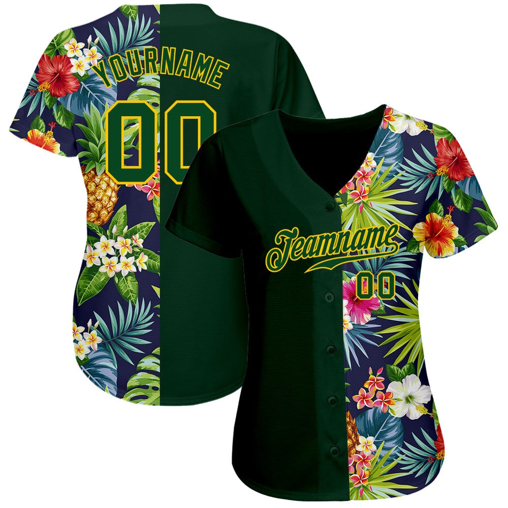 USA Baseball Jersey, Custom 3D Pattern Design Tropical Pattern With Pineapples Palm Leaves And Flowers Authentic Baseball Jersey