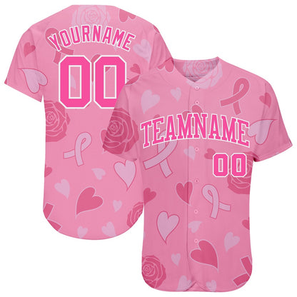 USA Baseball Jersey, Custom 3D Pink Ribbon Breast Cancer Awareness Month Women Health Care Support Authentic Baseball Jersey