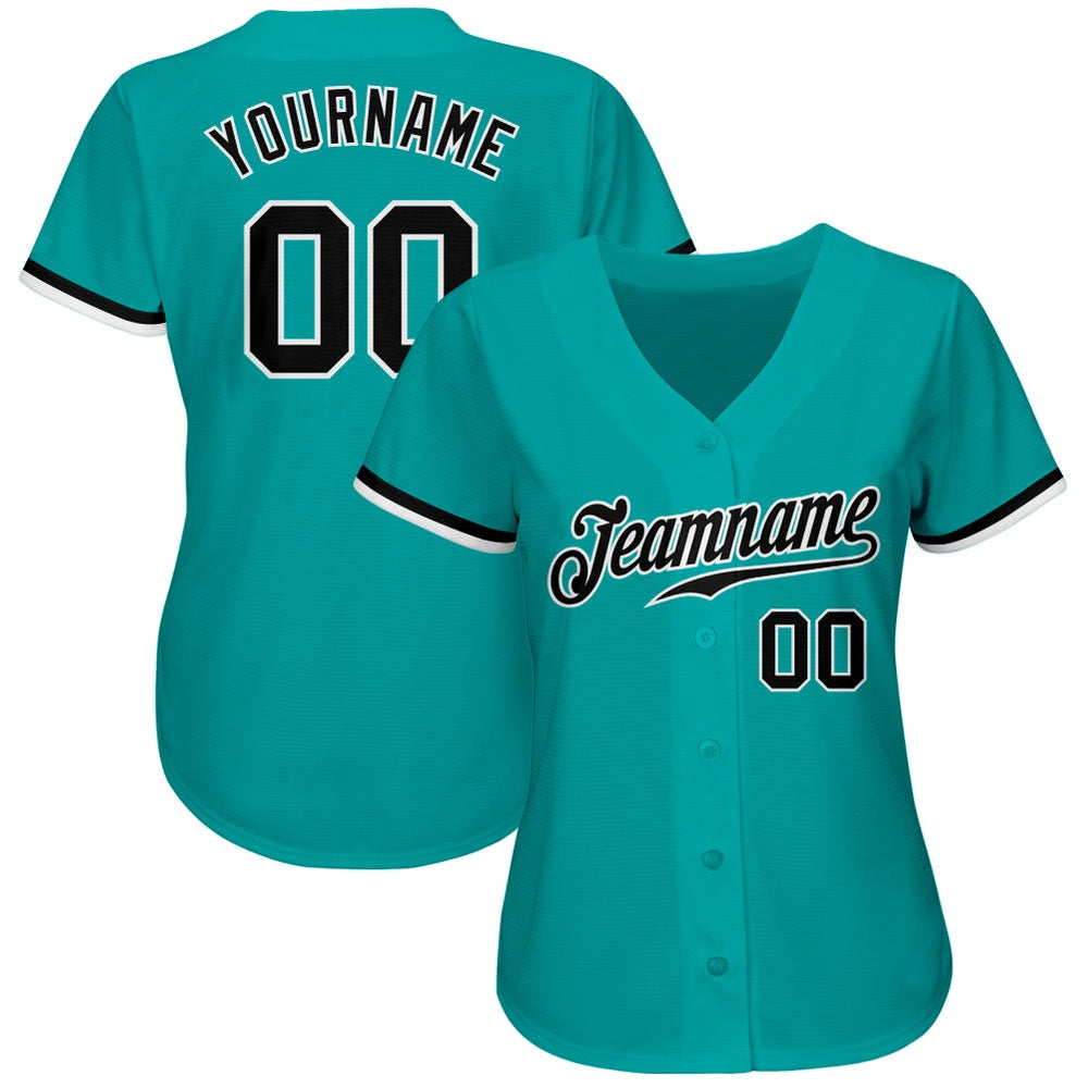 USA Baseball Jersey, Custom Aqua Black White Authentic Baseball Jersey, Team Jerseys Baseball