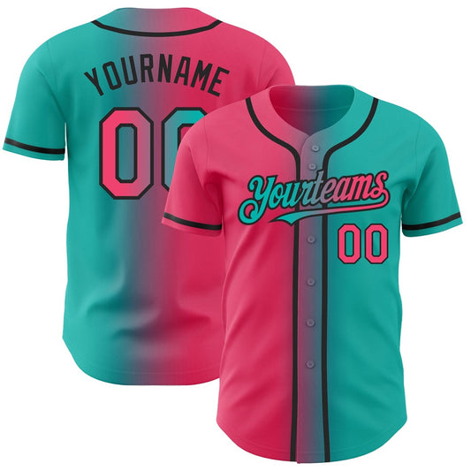 USA Baseball Jersey, Custom Aqua Neon Pink Black Authentic Gradient Fashion Baseball Jersey, Team Jerseys Baseball