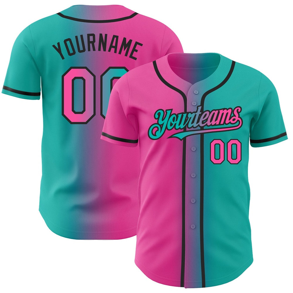 USA Baseball Jersey, Custom Aqua Pink Black Authentic Gradient Fashion Baseball Jersey, Team Jerseys Baseball