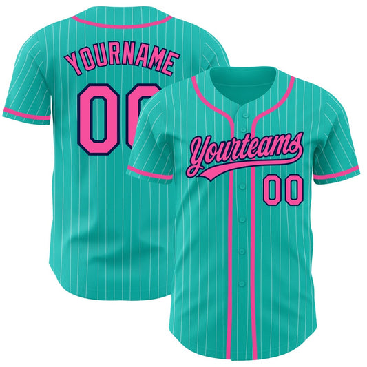 USA Baseball Jersey, Custom Aqua White Pinstripe Pink Navy Authentic Baseball Jersey, Team Jerseys Baseball