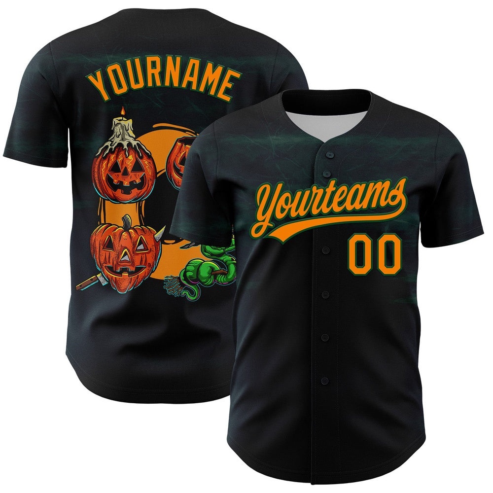 USA Baseball Jersey, Custom Black Bay Orange Green 3D Halloween Authentic Baseball Jersey, Team Jerseys Baseball