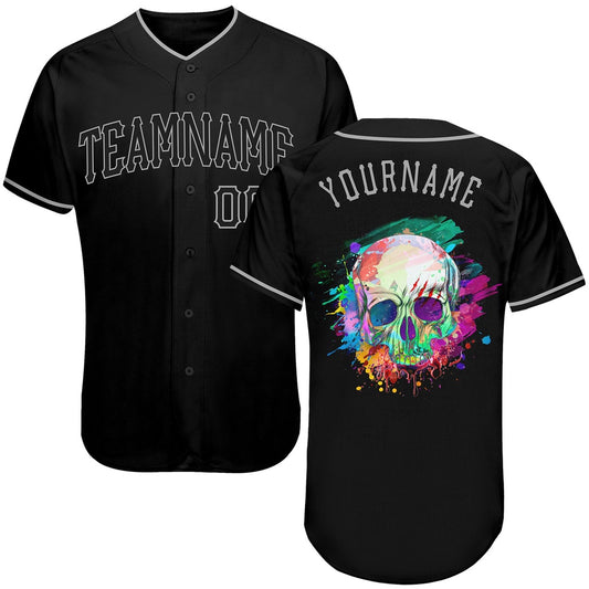 USA Baseball Jersey, Custom Black Black Gray Authentic Skull Fashion Baseball Jersey, Team Jerseys Baseball