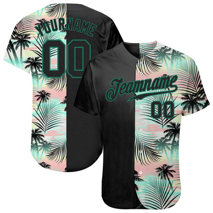 USA Baseball Jersey, Custom Black Black Kelly Green 3D Pattern Design Tropical Palm Leaves Authentic Baseball Jersey, Team Jerseys Baseball