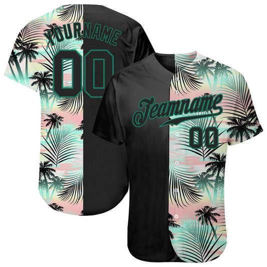 USA Baseball Jersey, Custom Black Black Kelly Green 3D Pattern Design Tropical Palm Leaves Authentic Baseball Jersey, Team Jerseys Baseball