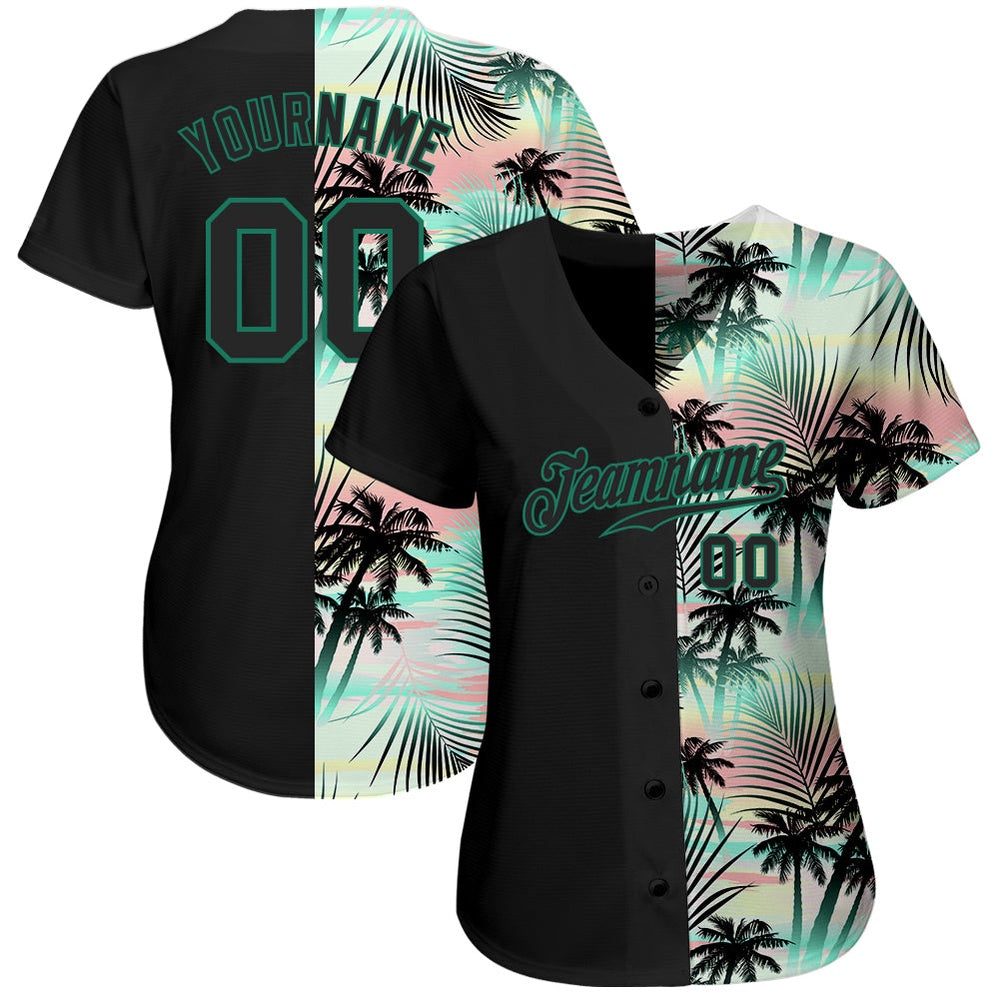 USA Baseball Jersey, Custom Black Black Kelly Green 3D Pattern Design Tropical Palm Leaves Authentic Baseball Jersey, Team Jerseys Baseball