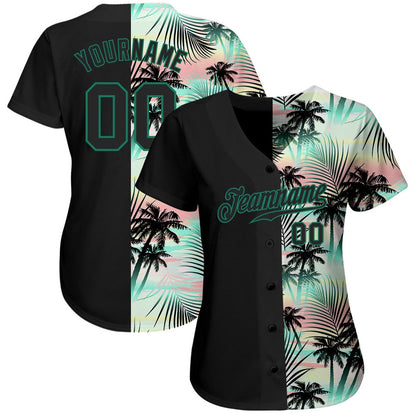 USA Baseball Jersey, Custom Black Black Kelly Green 3D Pattern Design Tropical Palm Leaves Authentic Baseball Jersey, Team Jerseys Baseball
