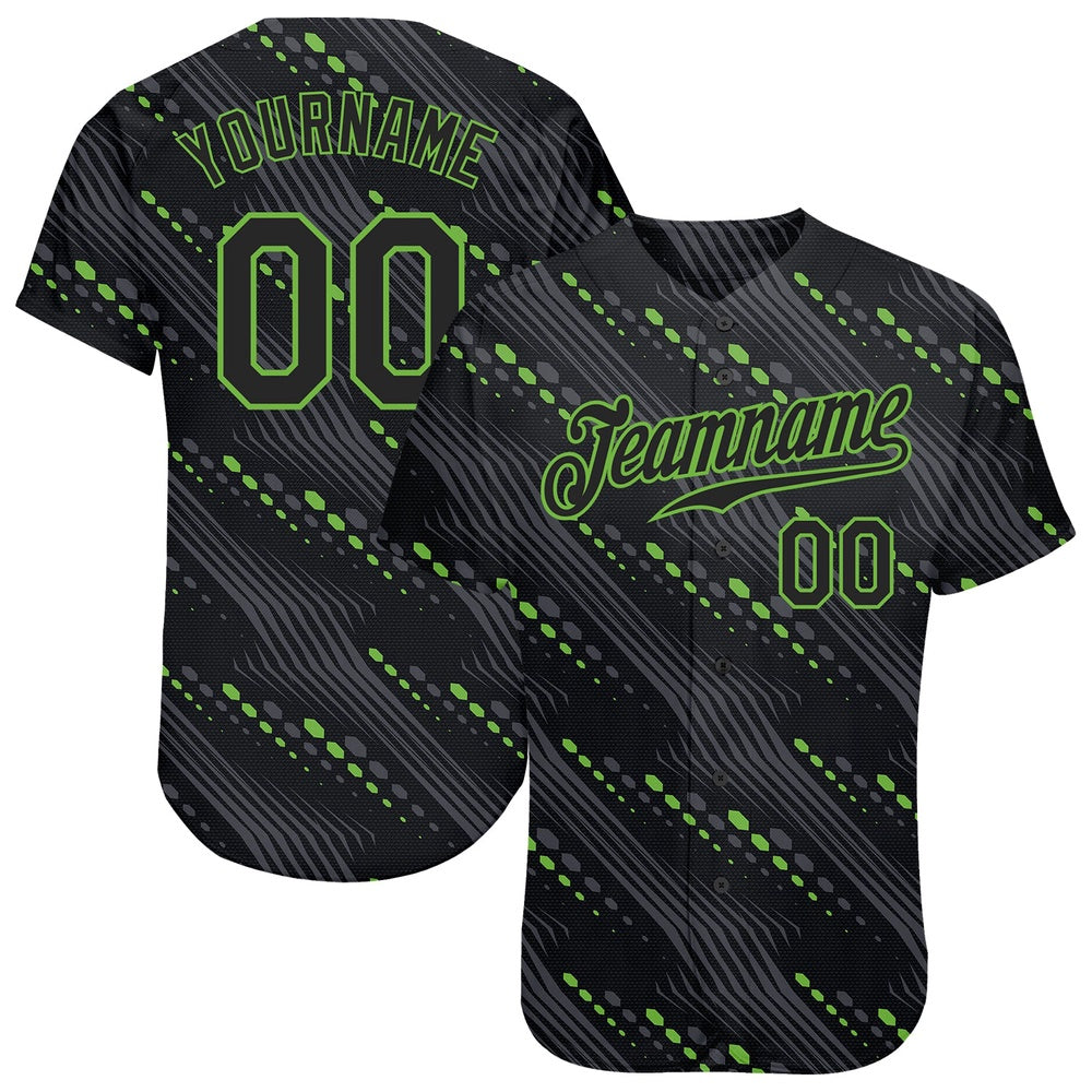 USA Baseball Jersey, Custom Black Black Neon Green 3D Pattern Design Authentic Baseball Jersey, Team Jerseys Baseball
