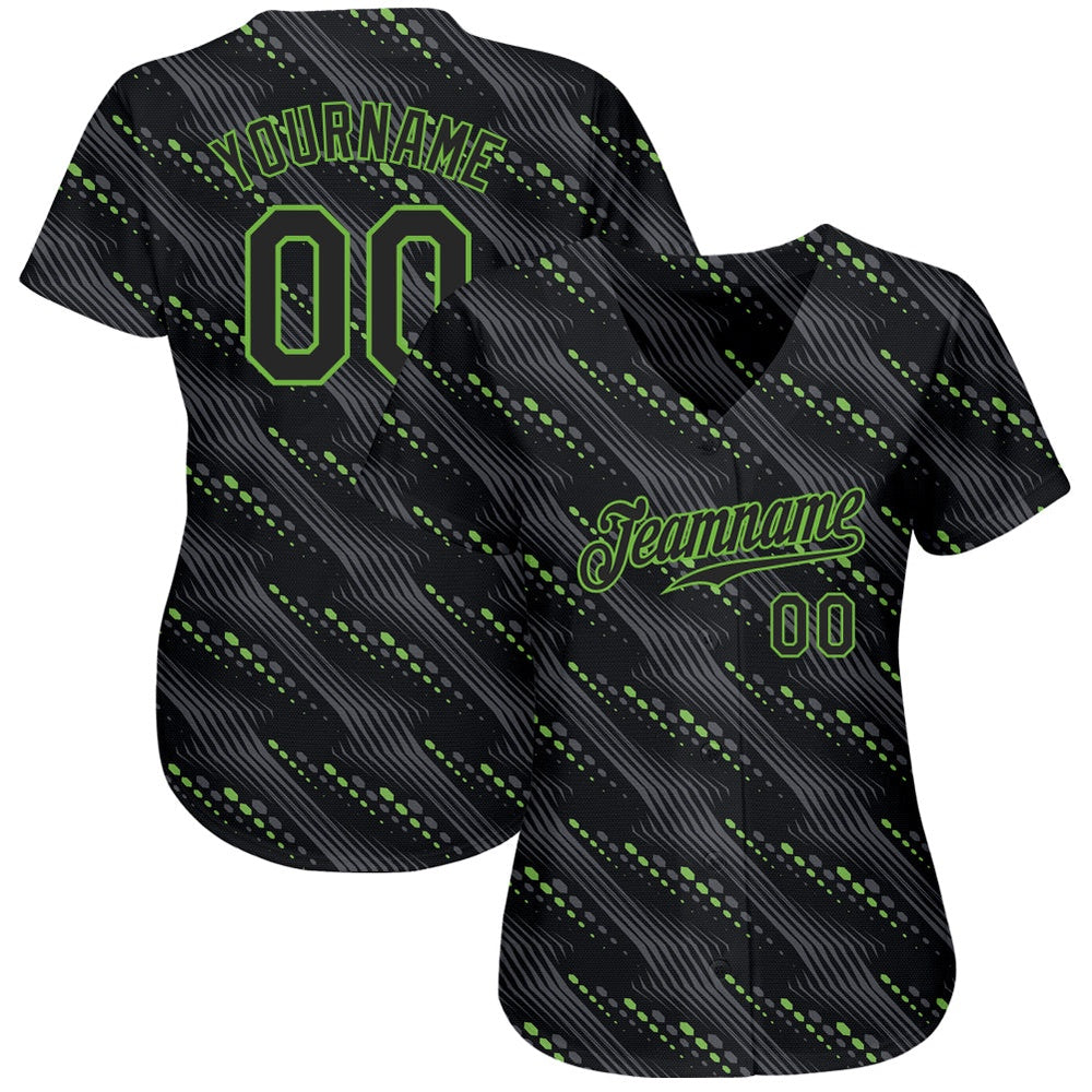 USA Baseball Jersey, Custom Black Black Neon Green 3D Pattern Design Authentic Baseball Jersey, Team Jerseys Baseball