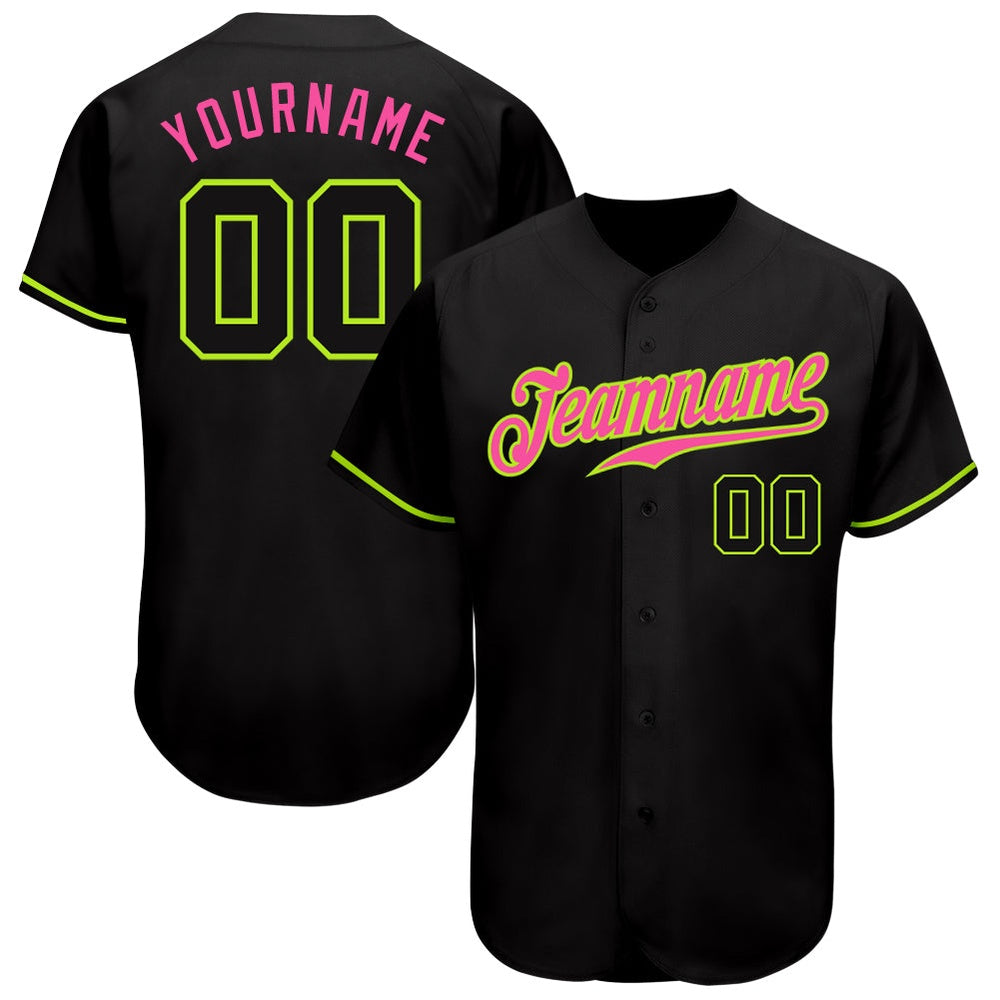 USA Baseball Jersey, Custom Black Black Neon Green Pink Authentic Baseball Jersey, Team Jerseys Baseball