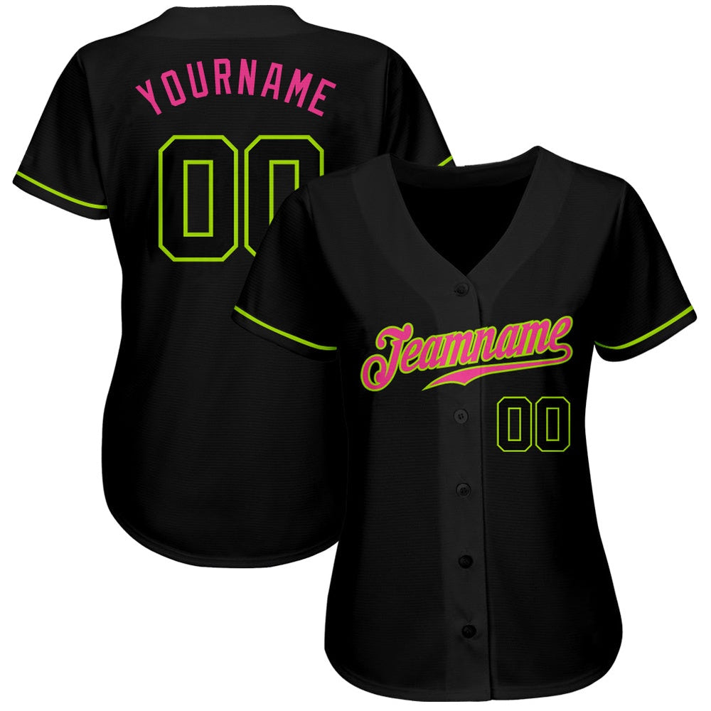 USA Baseball Jersey, Custom Black Black Neon Green Pink Authentic Baseball Jersey, Team Jerseys Baseball