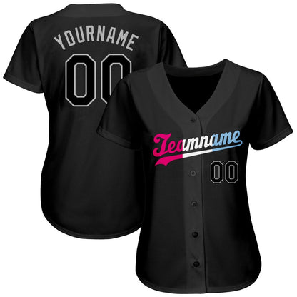 USA Baseball Jersey, Custom Black Black Pink Authentic Split Fashion Baseball Jersey, Team Jerseys Baseball