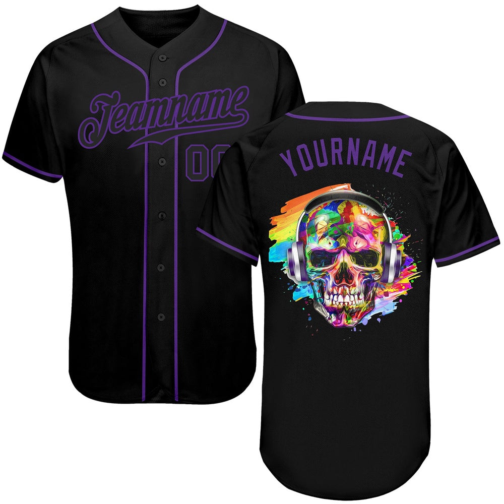 USA Baseball Jersey, Custom Black Black Purple Authentic Skull Fashion Baseball Jersey, Team Jerseys Baseball