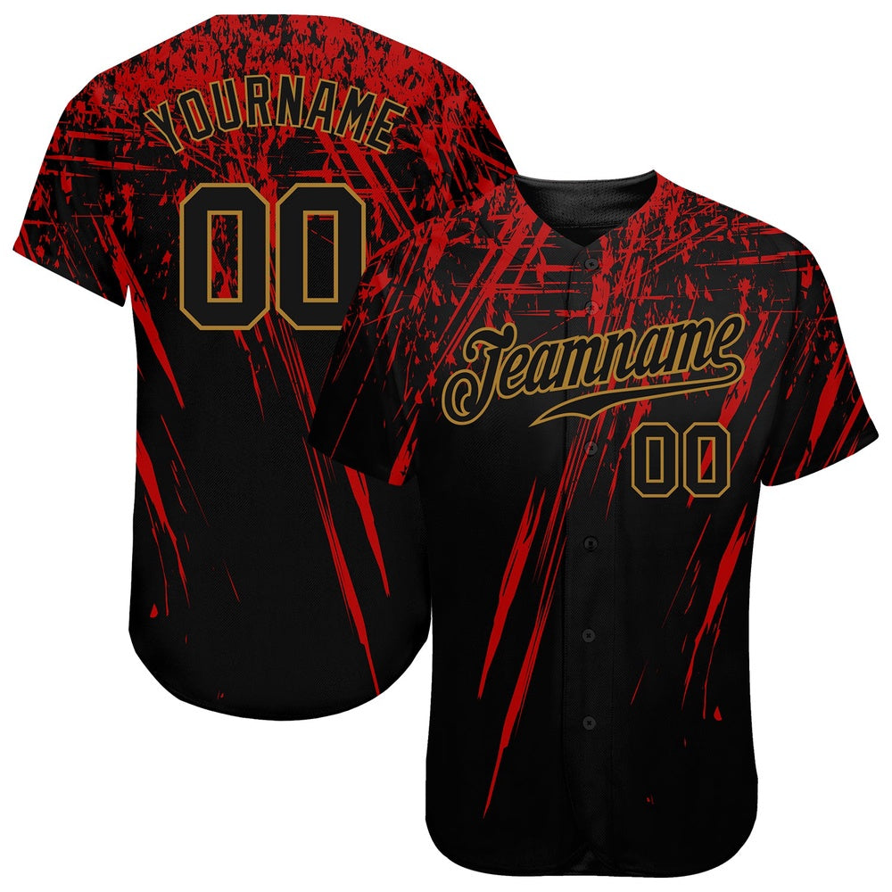USA Baseball Jersey, Custom Black Black Red Old Gold 3D Pattern Design Authentic Baseball Jersey, Team Jerseys Baseball