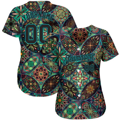 USA Baseball Jersey, Custom Black Black Teal 3D Pattern Design Mandalas Authentic Baseball Jersey, Team Jerseys Baseball