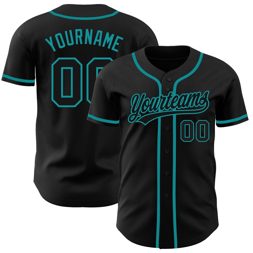 USA Baseball Jersey, Custom Black Black Teal Authentic Baseball Jersey, Team Jerseys Baseball