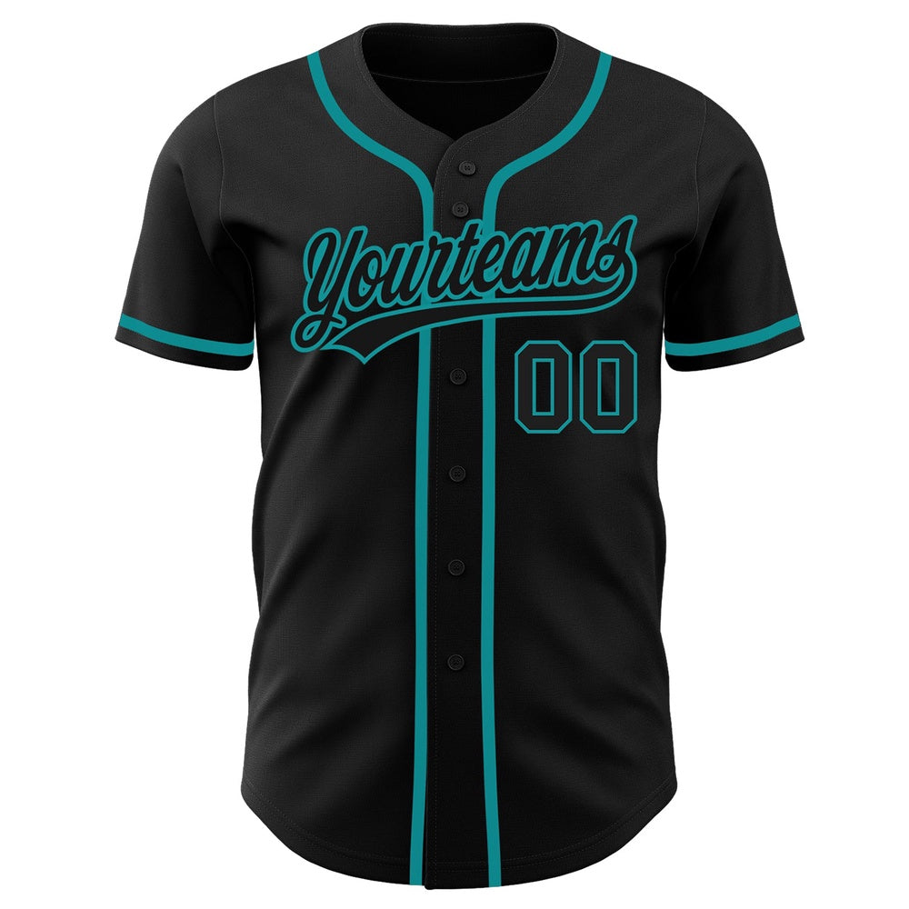 USA Baseball Jersey, Custom Black Black Teal Authentic Baseball Jersey, Team Jerseys Baseball