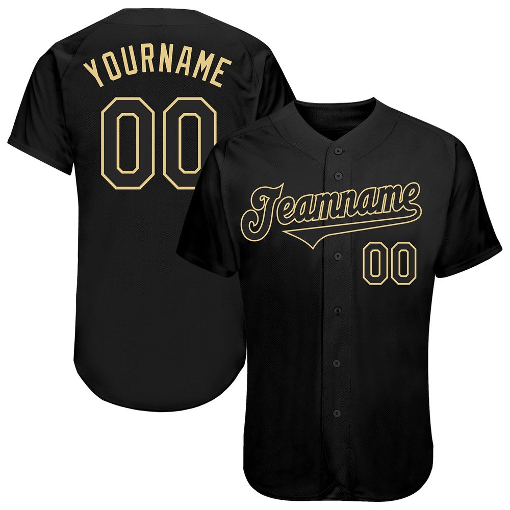 USA Baseball Jersey, Custom Black Black Vegas Gold Authentic Baseball Jersey, Team Jerseys Baseball