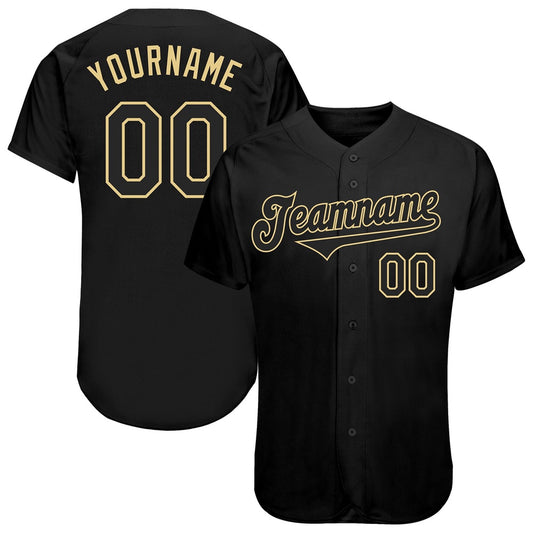 USA Baseball Jersey, Custom Black Black Vegas Gold Authentic Baseball Jersey, Team Jerseys Baseball