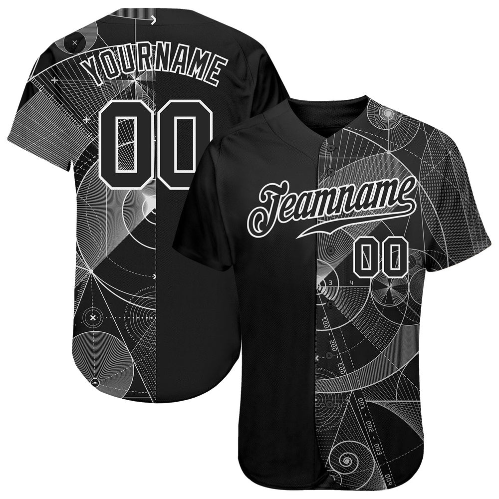 USA Baseball Jersey, Custom Black Black White 3D Pattern Design Geometry Authentic Baseball Jersey, Team Jerseys Baseball